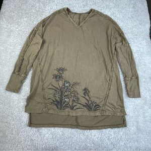 Life is Good Embroidered Floral Shirt Boho Plant Lover cottagecore Oversized M